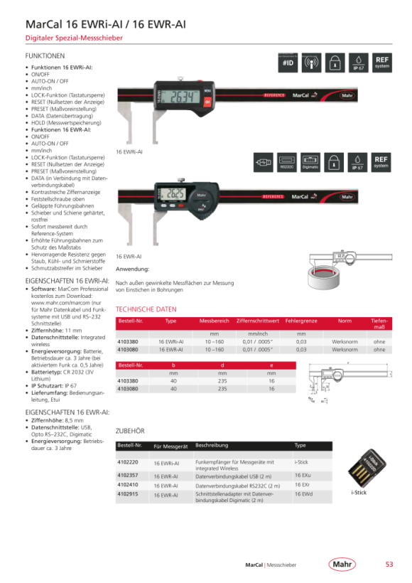 Mahr 16 EWRi-SI Digital Caliper 20-170 mm iwi w.c. 4103378