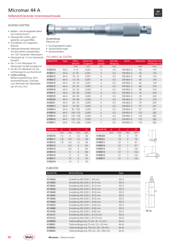 Mahr 44 Av Verlängerung 150 mm, für Meßbereich 20-30 mm 4190092