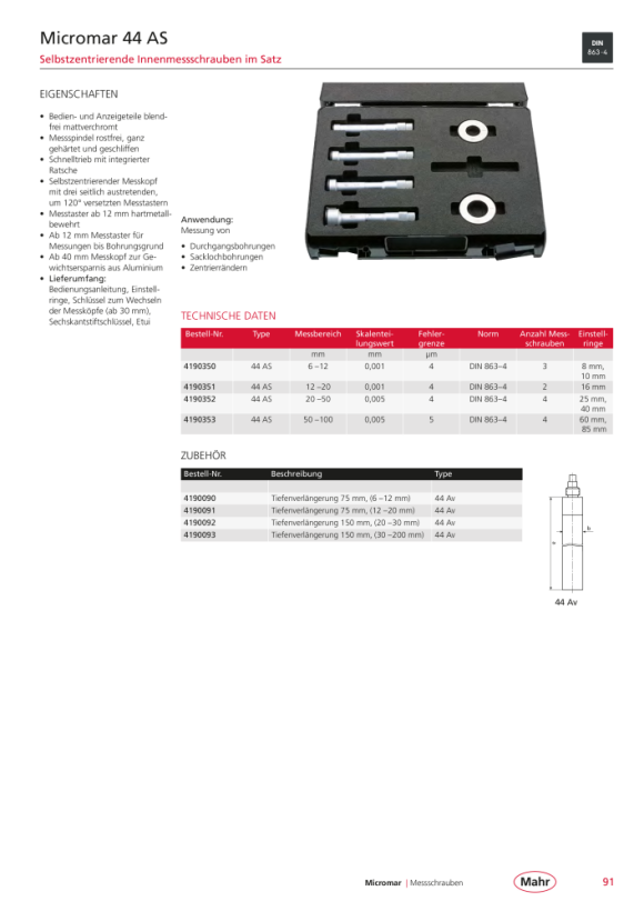 Mahr 44 Av Verlängerung 150 mm, für Meßbereich 20-30 mm 4190092