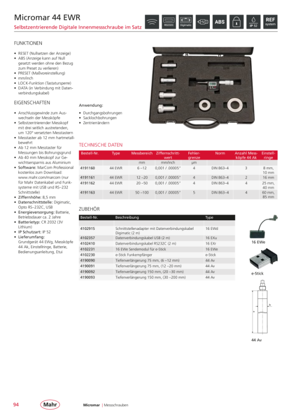 Mahr 844 A 3-Pkt.-Innen-Messpistole 12-16 mm m.K. 4487703