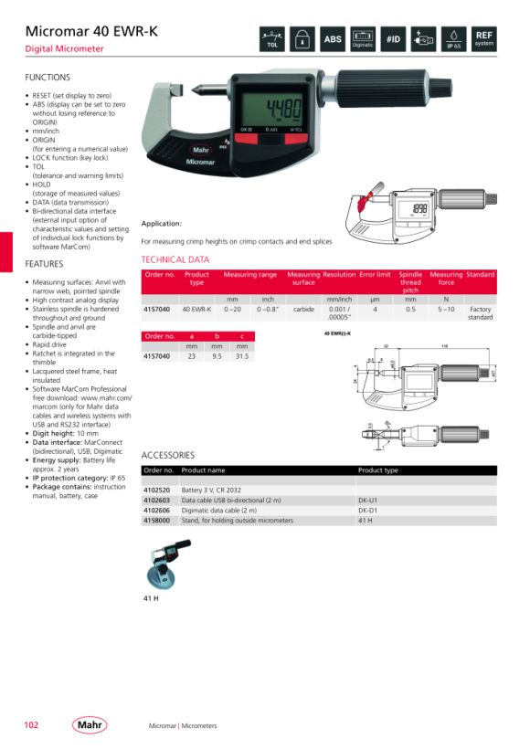 Mahr 44 F micrómetro de interiores 50-70 mm mK 4163002