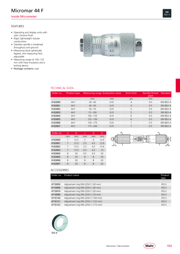 Mahr 44 F micrómetro de interiores 50-70 mm mK 4163002