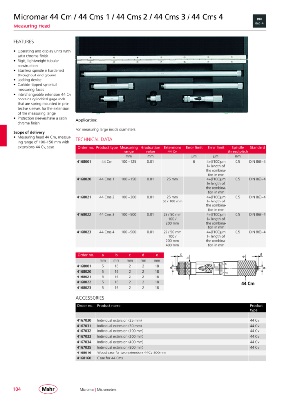 Mahr 44 Cv extensión 400 mm cromado mK 4167034