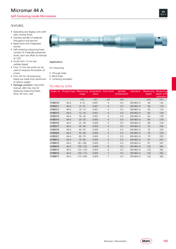 Mahr 44 Cms1 Inside Micrometer Set 100-150 mm w.c. 4168020