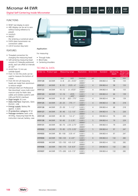 Mahr 44 excavación del EEE. Micrómetro de interiores 125-150 mm mK 4191035