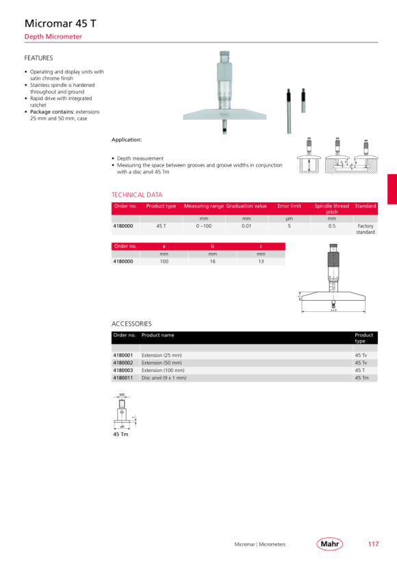 Mahr 44 Ak Measuring Head 175-200 mm (3pt.ins.meas) w.c. 4190047