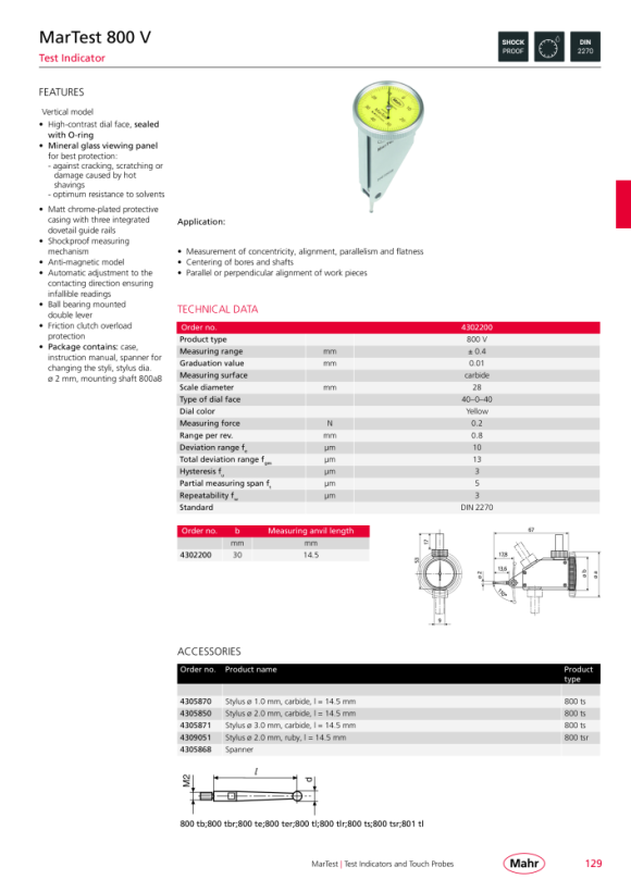 Mahr 801 SL Testeur de levier MarTest mK 4306950