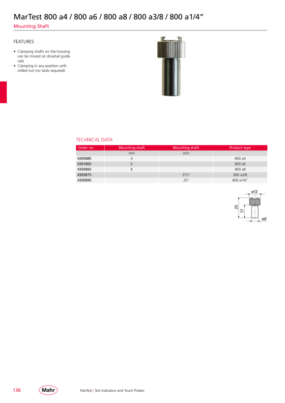 Mahr 800 a1/4? clamping shaft, 0 4305895