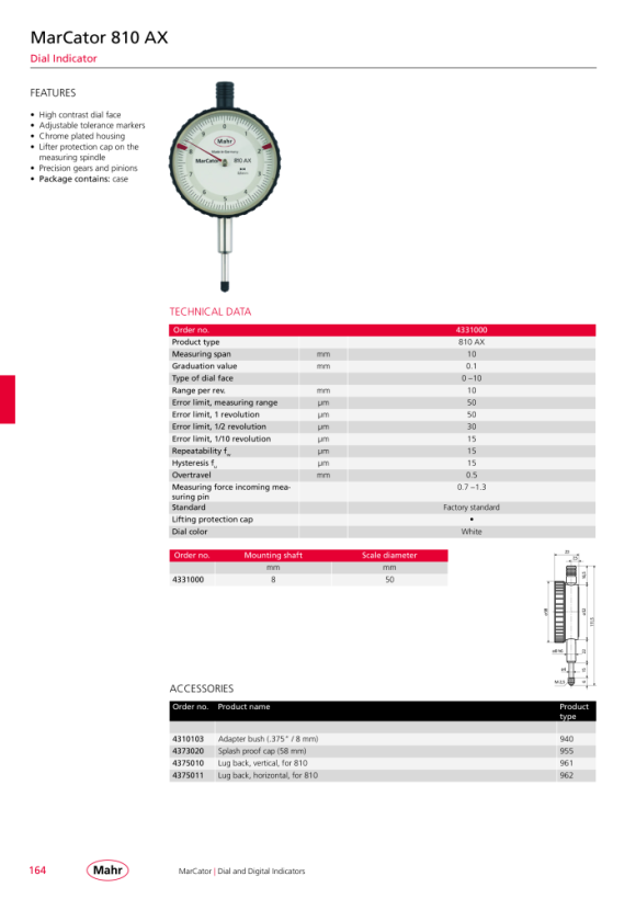 Mahr 955 Tampa de proteção contra respingos de água para relógios com mostrador D=58mm 4373020