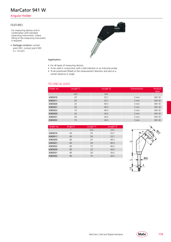 Mahr 941G Straight Holder, 75mm 4365002