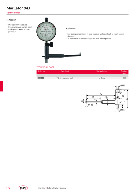 Mahr 837 Depth gage for indicators base dimension 80x16 mm w.c. 4494010