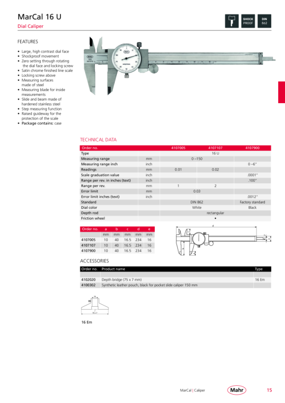 Mahr 16 ER Dig.Caliper 300 mm/12” with friction wheel Data w.c. 4103021