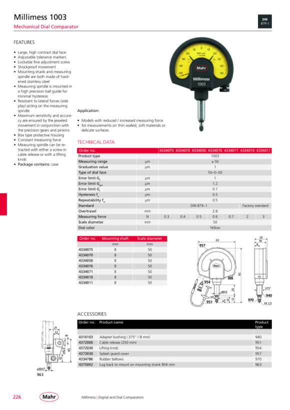 Mahr 1003 Comparator Millimess ±50µm / 1µm 0,5N w.c. 4334050