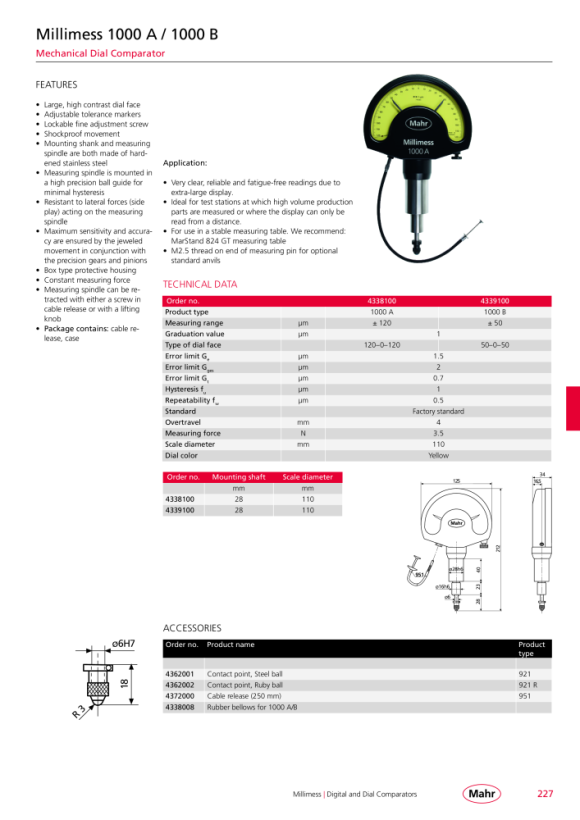 Mahr 921 acessório de medição padrão, esfera de aço 4362001