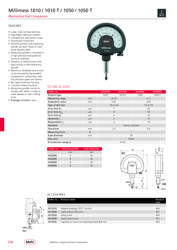 Mahr 1004 ZT Precision Pointer Millimess ±.0050 ? / .0001 ? IP54 mK 4333905