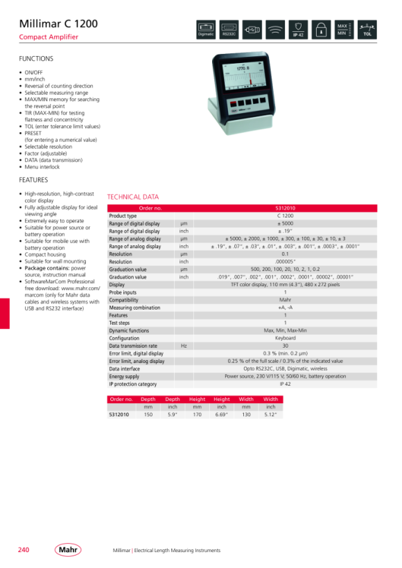 Mahr 2000 Cabo de conexão de dados USB, USB incluindo software 4346023