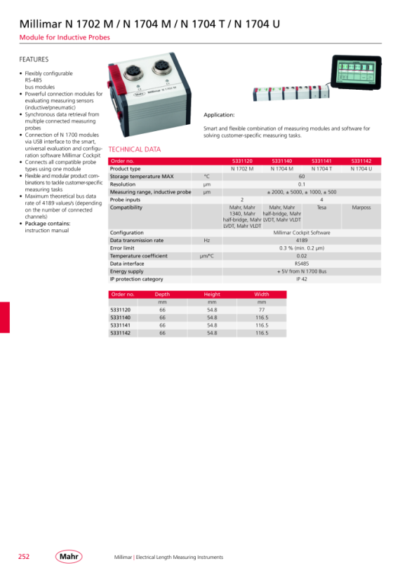 Mahr Millimar N 1704 T Modul for 4 ind. Probes w.c. 5331141