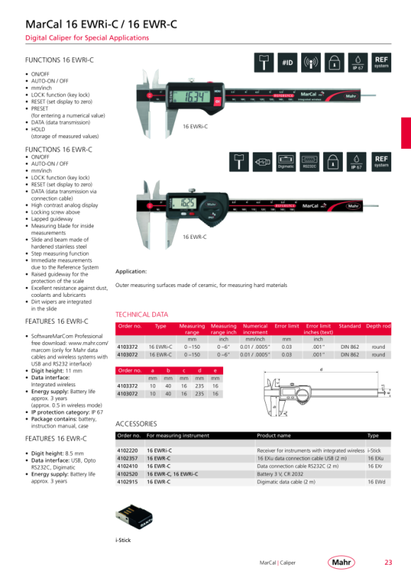 Mahr 18 EWR-V Dig.Caliper 500mm/20” incl. Accessories Data w.c. 4112723