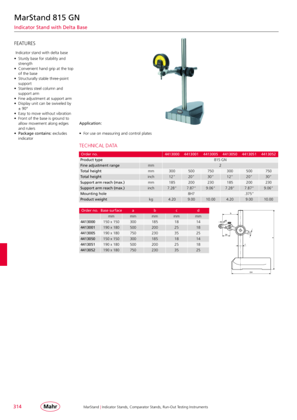 Mahr 815 GN measuring stand with, triangular base 500 mm 4413001