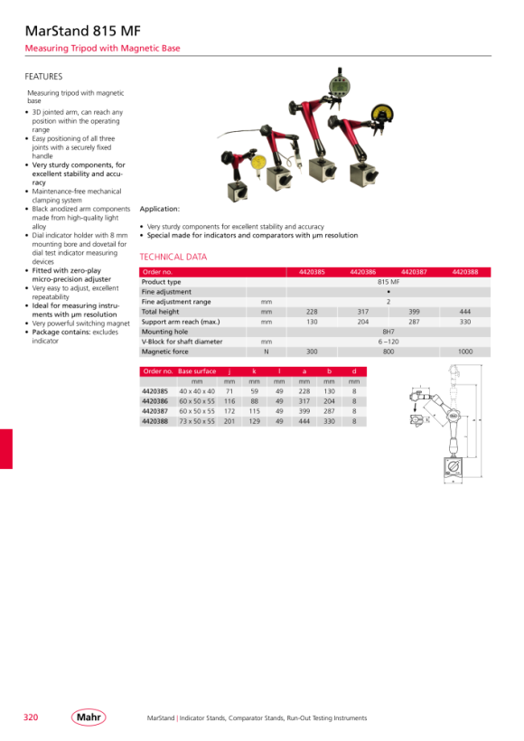 Mahr 815 MF Suporte para junta de medição 3D, raio de ação 287 mm 4420387