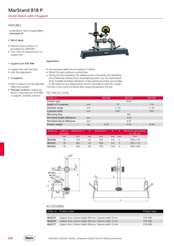 Mahr 818 Bench Center with v-supp. h=120 mm x 650 mm w.c. 4622262