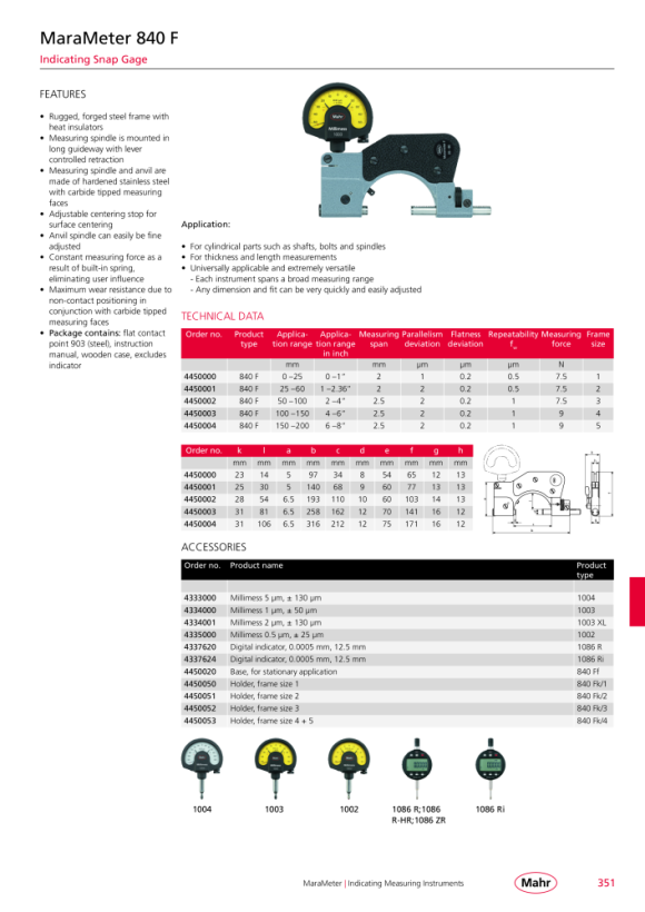 Mahr 840 F Indicating snap gage 150-200 mm/6 - 8” in case w.c. 4450004