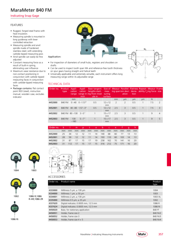 Mahr 840 FM puntero de precisión galga a presión 130-180 mm en caja mK 4452003