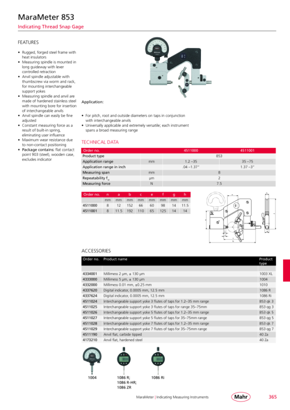 Mahr 853qg5 crosshead, 5 slots, for measuring range 35-75 mm 4511027