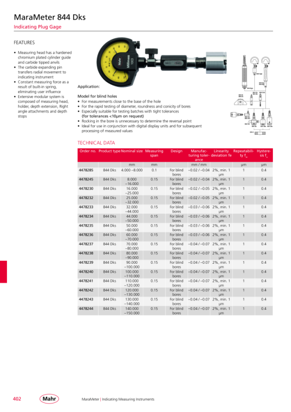 Mahr 417 C/K Gage Block, Grade K 60,00 mm Ceramic w.DC 4804724DKS