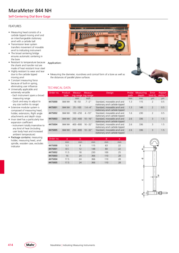 Mahr 844 NH dispositivo de medición interno en un juego 400-800 mm HM superficies de medición mK 4475004
