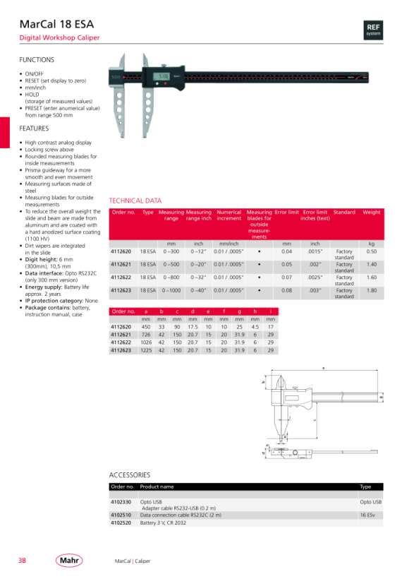 Mahr 18 Calibres de taller NA, 500 mm vernier 0,02 mm 4112301