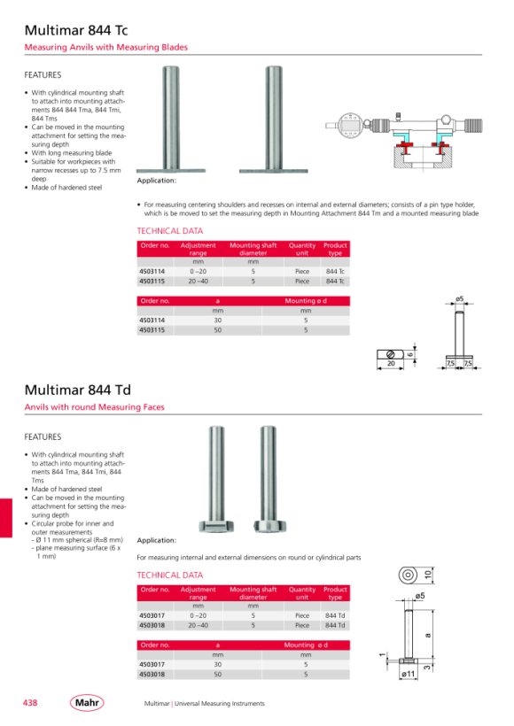 Mahr 844 Tz Cylindrical, test pin D = 1.50 mm 4500502