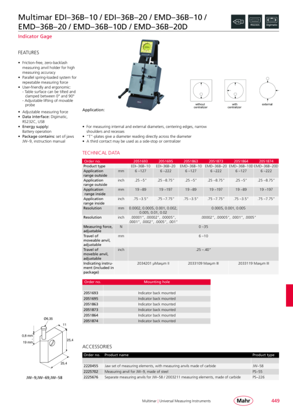 Mahr 844 Neb Puente de ajuste para 844 N/NH 18-800 mm mK 4474082