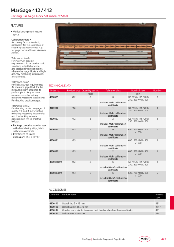 Mahr 413/K Juego de bloques patrón, acero, 5 piezas en maletín con DK 4800433DKS