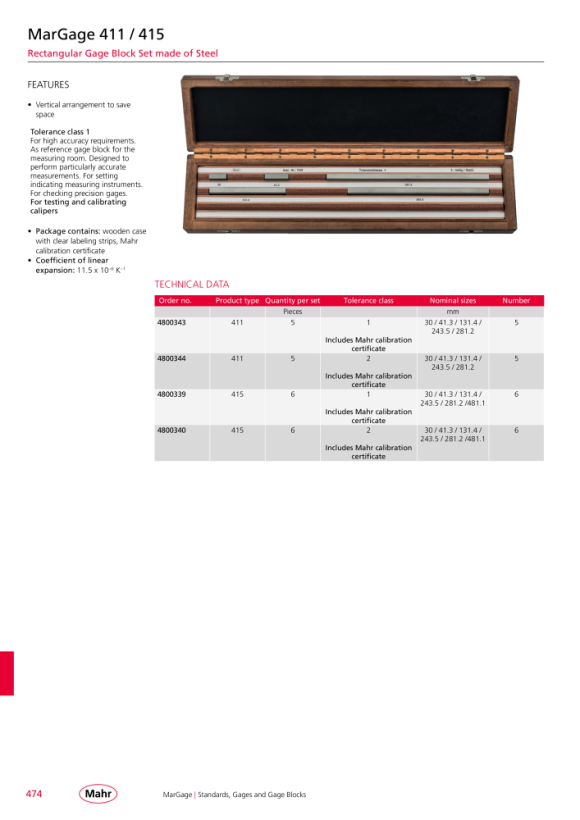 Mahr 402 C/2 Gage Block Set 32 pcs., Ceramic w.DC 4800097