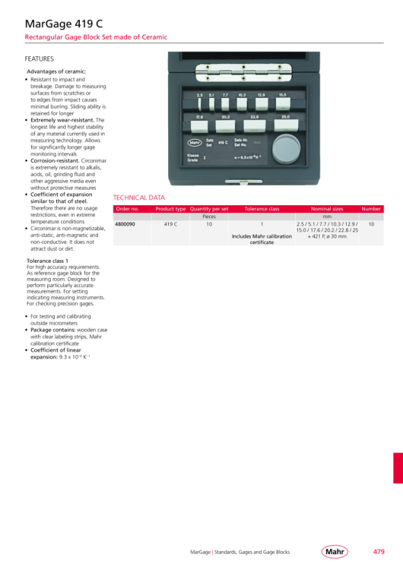 Mahr 418 C/0 Ceramic parallel gauge block set, 2 pieces 4800085