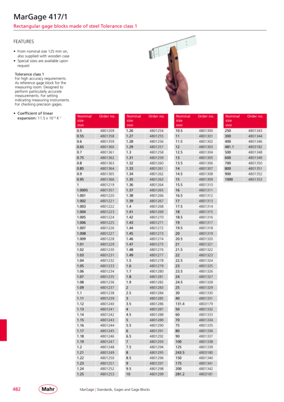 Mahr 417/1 Gage Block, Grade 1 0,75 mm Steel w.c. 4801362