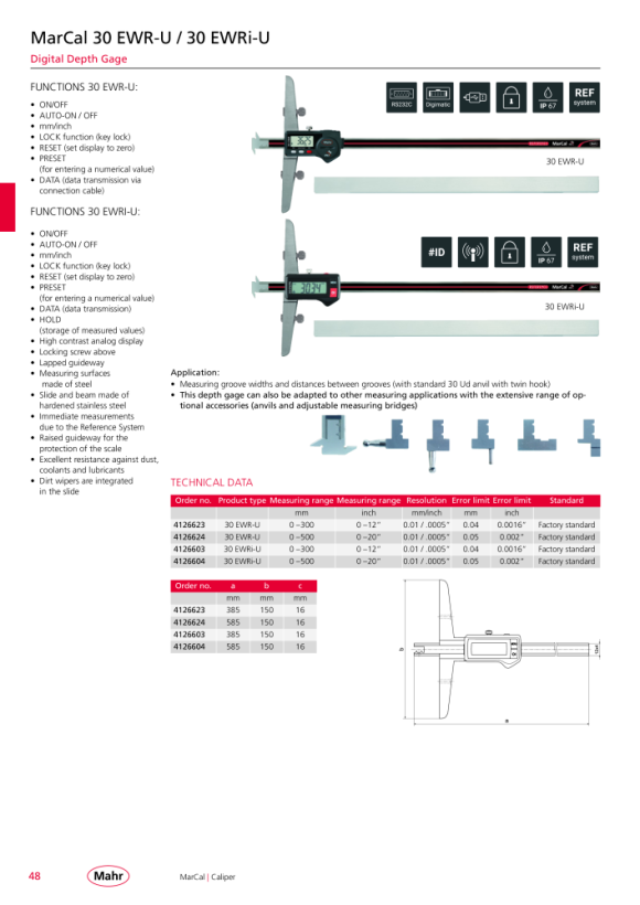 Mahr 30 calibri di profondità EWR-U, 500 mm ZW 0,01 mm con doppio gancio 4126624