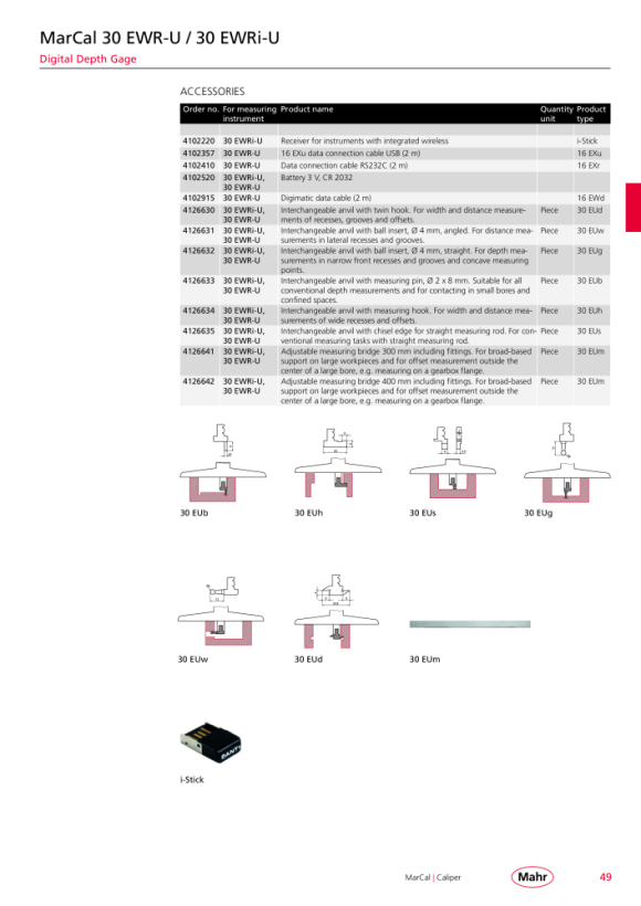 Mahr 30 calibri di profondità EWR-U, 500 mm ZW 0,01 mm con doppio gancio 4126624