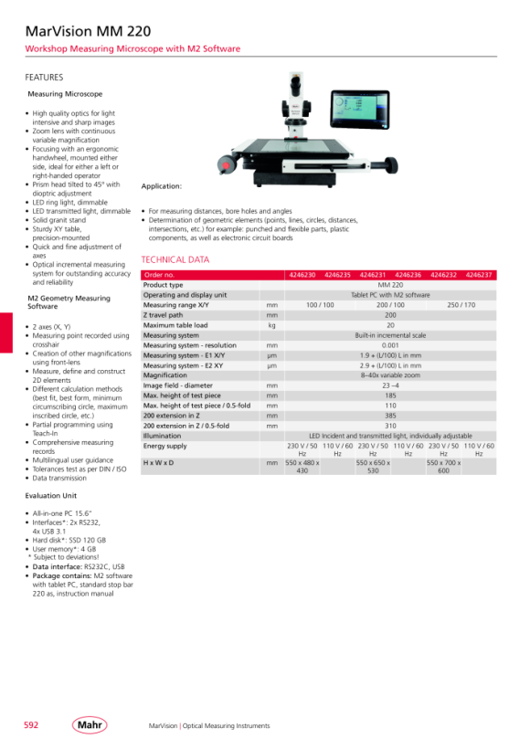 Mahr 200 ld telecentric Transmitted light, 24V LED 4247050