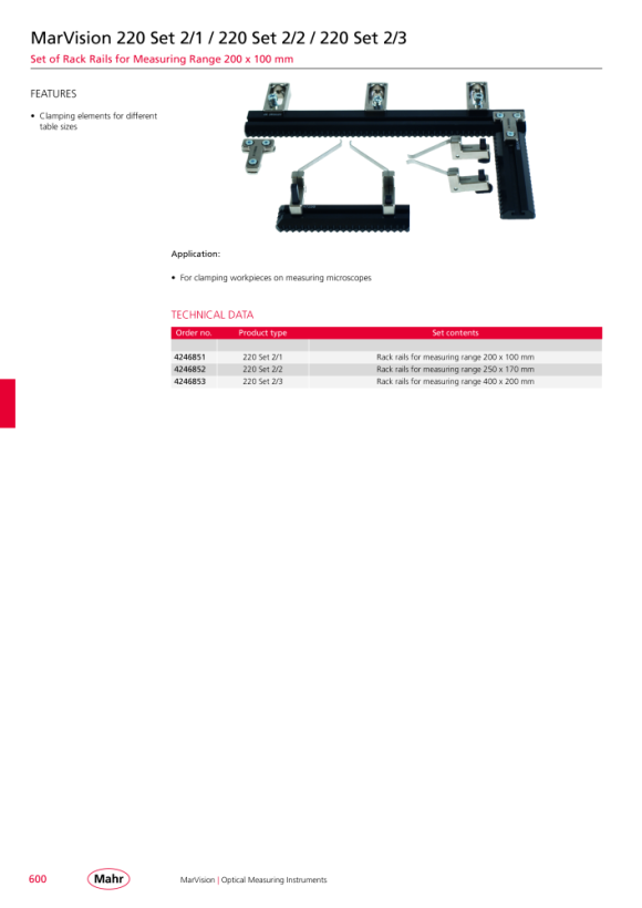 Mahr 220 Set 2/2 rack, para faixa de medição 250x170 mm 4246852