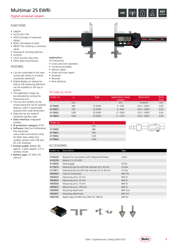 Mahr 18 EWRi Dig.Caliper 500 mm/20” w. measuring Blades iwi w.c. 4112572