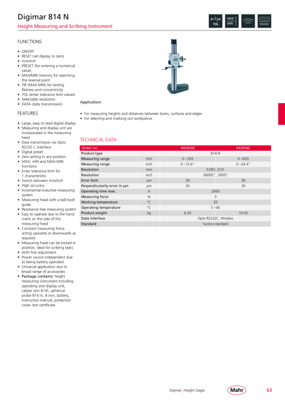 Mahr P1514 Sonde H pour mesureur de hauteur 817 CLM, avec K. 4426810