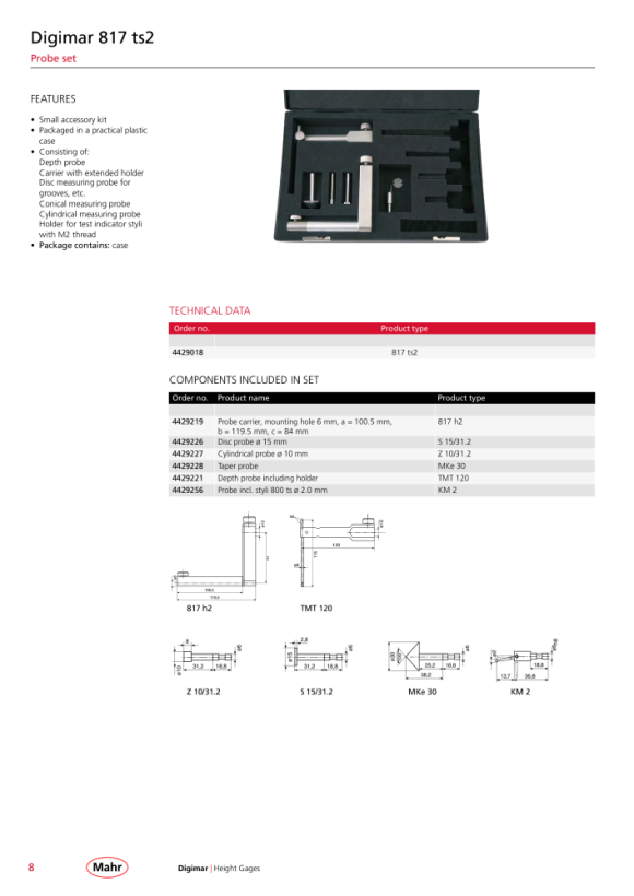 Mahr Sonda de medição KM 2 M2 completa, Ø 6 mm 4429256