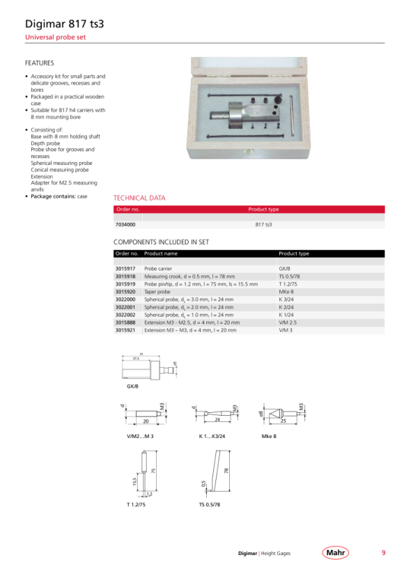 Mahr Sonda de medição KM 2 M2 completa, Ø 6 mm 4429256