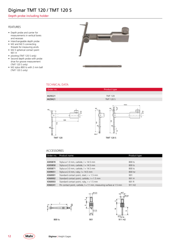 Mahr Inserto de medición de 800 ts con bola HM de 3 mm 4305871