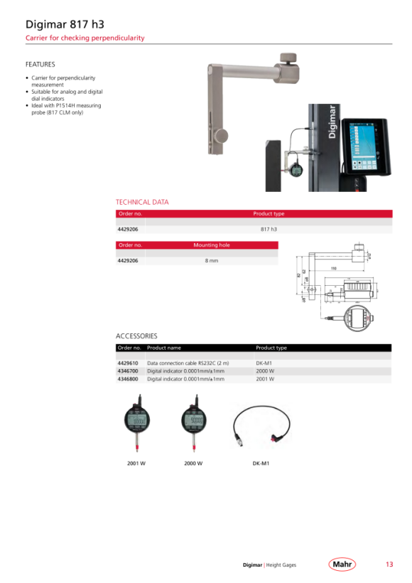 Mahr Inserto de medición de 800 ts con bola HM de 3 mm 4305871