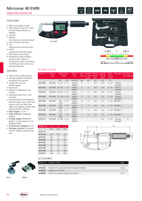 Mahr 40 EWRi Dígito. micrómetro 75-100 mm con radio mK 4157103