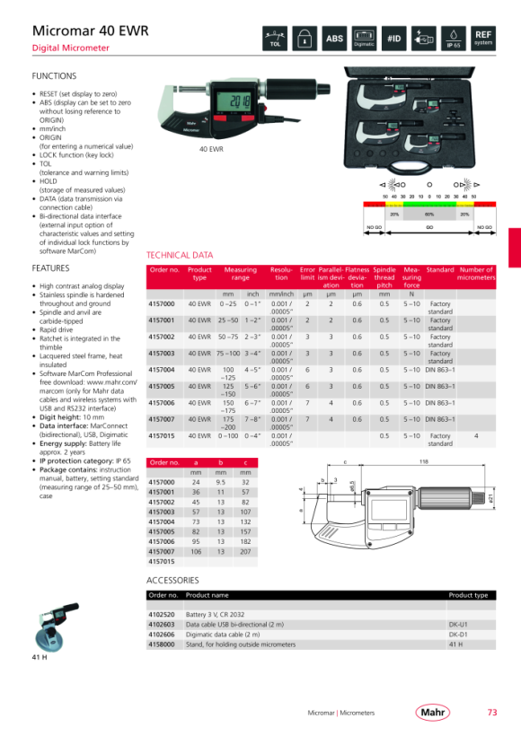 Mahr 40 EWRi Dígito. micrómetro 75-100 mm con radio mK 4157103