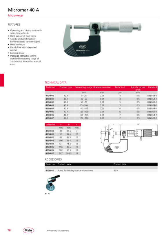 Mahr 40 A micrómetro 75-100 mm mK 4134003